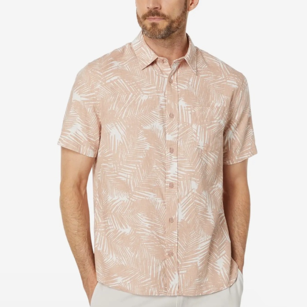 Vince Men's Palm Leaf Print Short Sleeve Button Down Linen